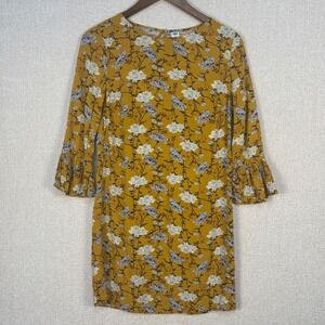 Old Navy Womens Yellow Floral Ruffle Bell Sleeve Shift Dress XS 820890-01